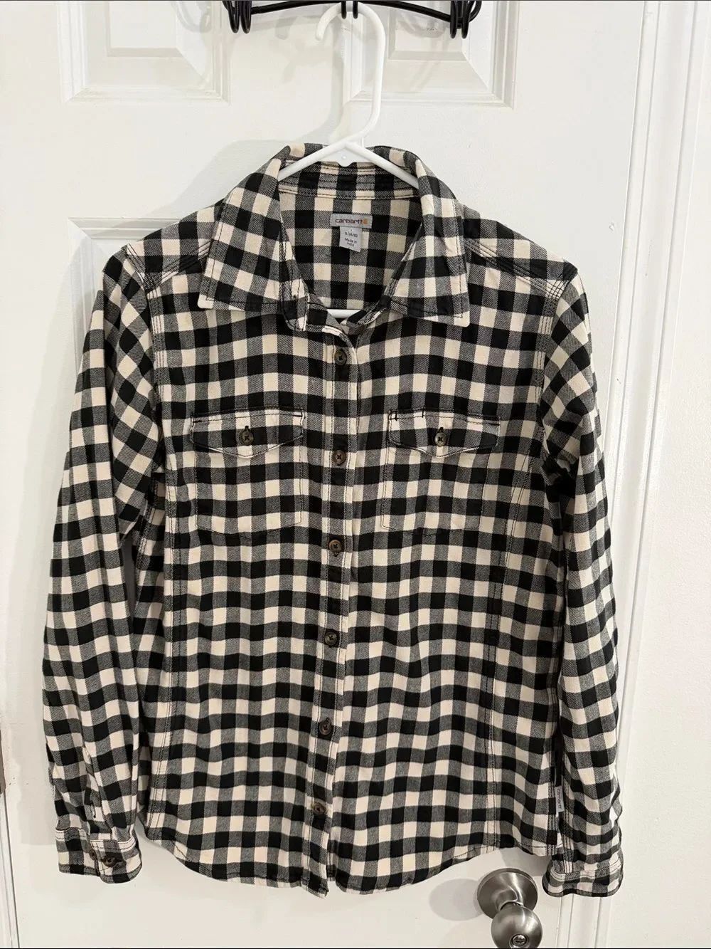 Carhartt Black and Cream Plaid Button-Down Shirt Size 6